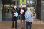 Peter Crew, Michal Kus and John Penrose delivering leaflets in South Worle